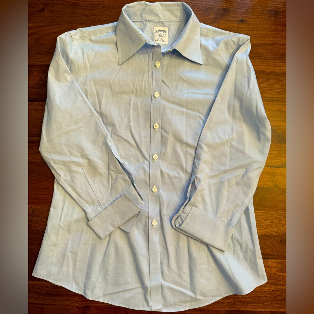 BROOKS BROTHERS 346 Women Button No Iron Fitted 3/4 Sleeve Blue Top